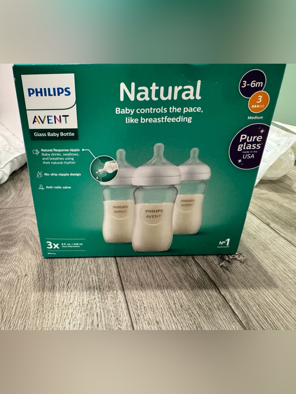 Philips Avent Natural Glass Baby Bottles - Cream two packs of three
